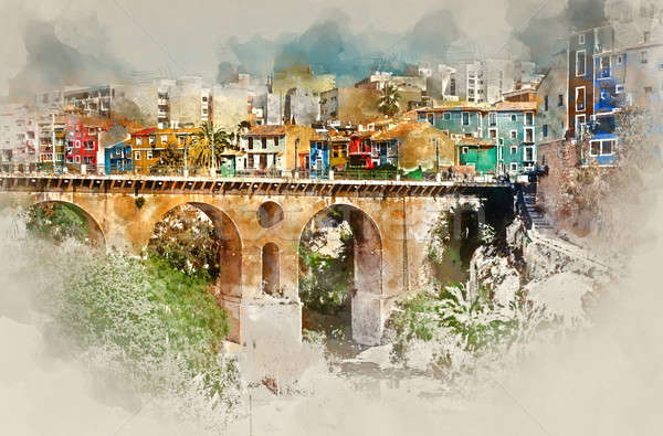 Digital watercolor painting of Villajoyosa / La Vila Joiosa town Stock photo © amok