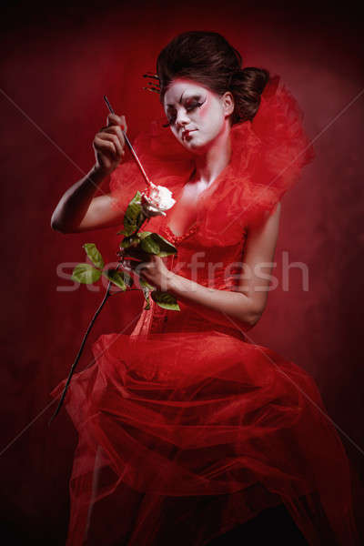 Foto stock: Rojo · reina · mujer · creativa · maquillaje · mullido