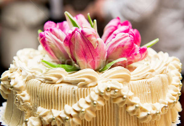 Wedding cake decorato rosa tulipani alimentare wedding Foto d'archivio © amok