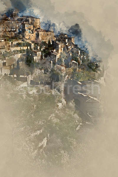 Digital watercolor painting of Gordes village. France Stock photo © amok