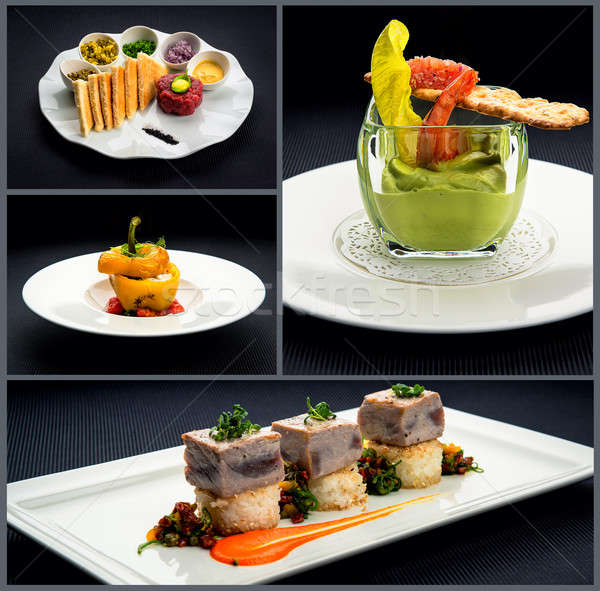 Collage of healthy starters and main courses Stock photo © amok