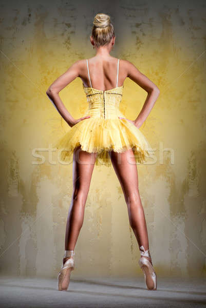 Stockfoto: Mooie · ballerina · Geel · punt · poseren · verouderd