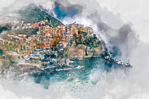 Digitale aquarel schilderij Italië klein kust Stockfoto © amok