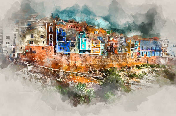 Digital watercolor painting of Villajoyosa town Stock photo © amok