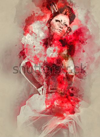Sexy woman with a bicycle combined with an abstract watercolor.  Stock photo © amok