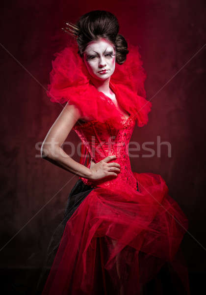 Foto stock: Vermelho · rainha · mulher · criador · make-up · fofo