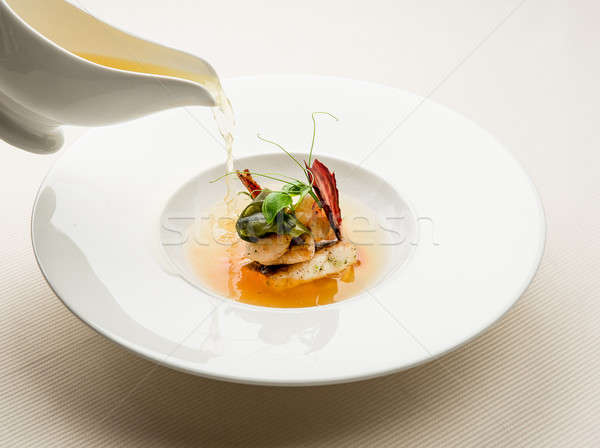 White bowl of fresh seafood soup Stock photo © amok