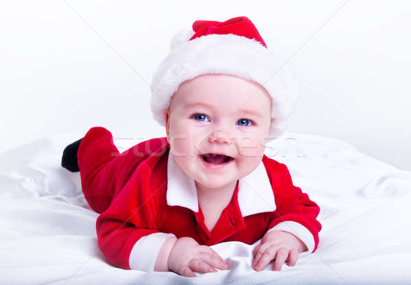 可爱的 ·小· 圣诞老人 · 婴儿 · 女孩 · 面对 - 商业照片 © a