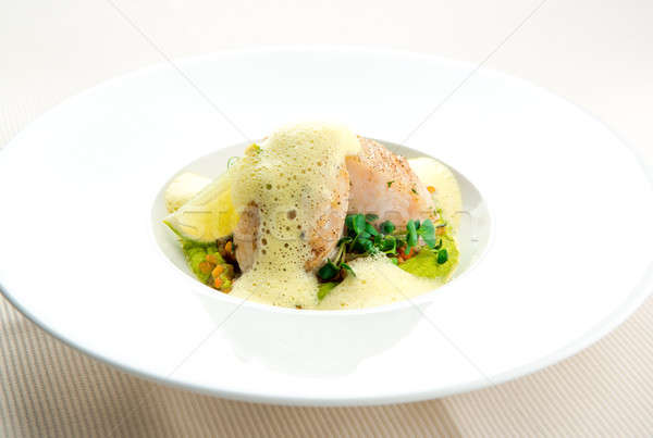 Sea bass fillet infused with sauce foam Stock photo © amok