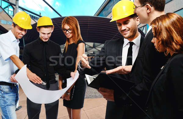 Construction team at business meeting, outdoors Stock photo © amok