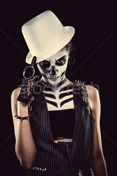 Vrouw skelet gezicht kunst zwarte vrouw zwarte Stockfoto © amok