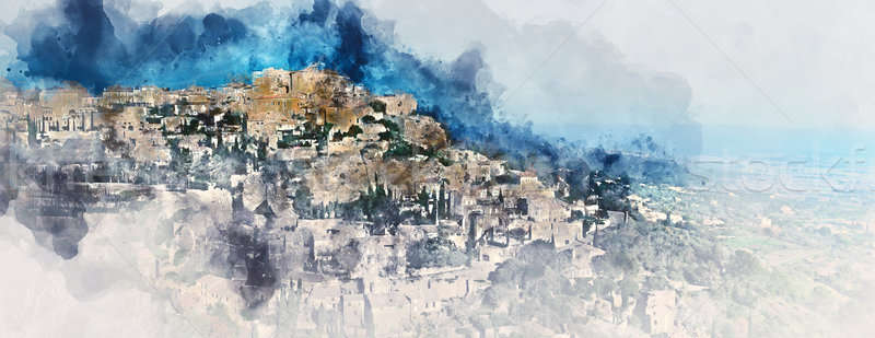 Digital watercolor painting of Gordes. France Stock photo © amok