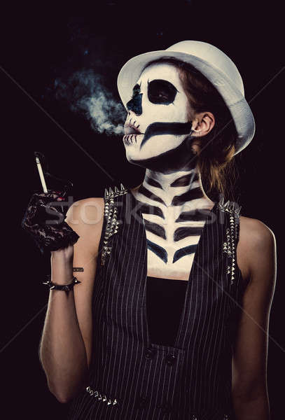 Femme squelette visage art fumer femme noire [[stock_photo]] © amok