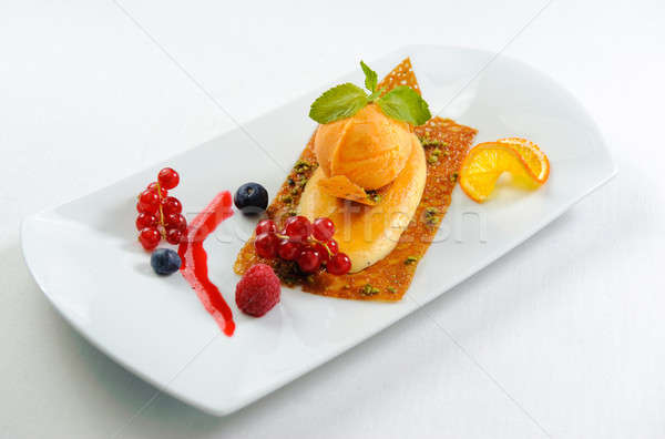 Vanille oranje sorbet voedsel bladeren bal Stockfoto © amok