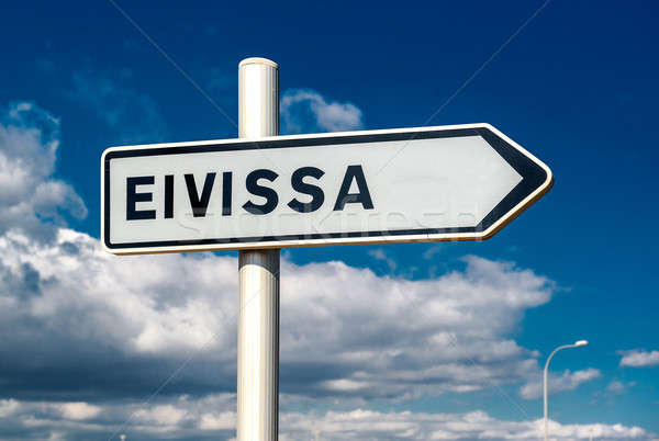 Eivissa signpost over cloudy sky background. Ibiza, Spain Stock photo © amok