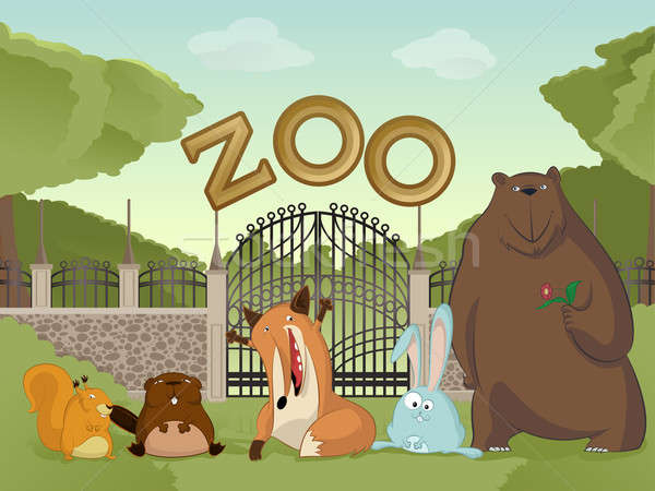 Imagine de stoc: Grădină · zoologică · pădure · animale · vector · imagine · desen · animat