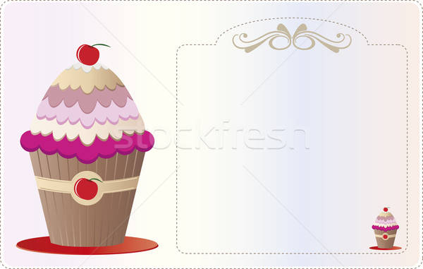 Paper invitation with ornaments and illustrated with a cupcake Stock photo © anaklea
