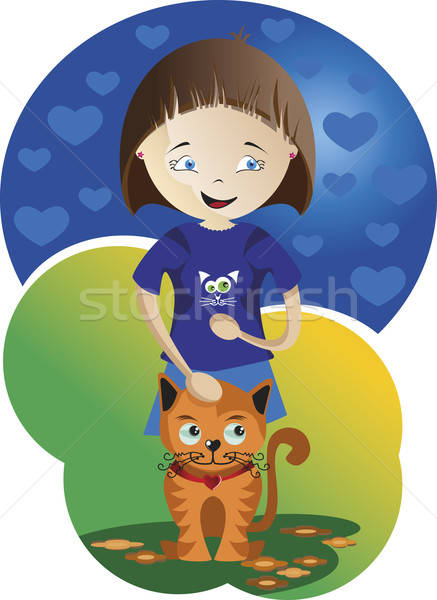 Nina gato niña feliz nacional dentro corazones Foto stock © anaklea