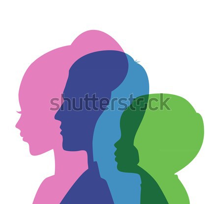 Foto stock: Família · ícones · cabeça · mulher · sorrir · cara