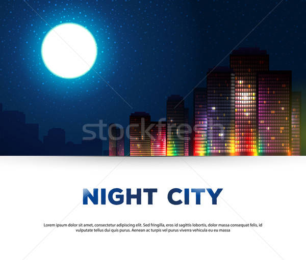 Foto stock: Noite · urbano · noite · da · cidade · cidade · lua · azul