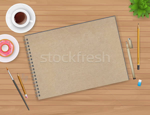 Workspace ноутбук кофе бумаги карандашом фон Сток-фото © anastasiya_popov