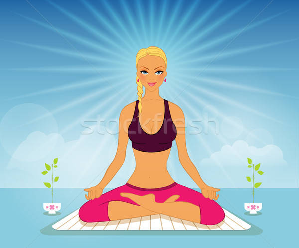 Stockfoto: Mooie · vrouw · yoga · praktijk · meisje · zon · ontwerp
