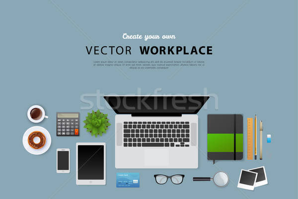 Arbeitsplatz isolierte Objekte Stift Laptop Maus Hintergrund Stock foto © anastasiya_popov