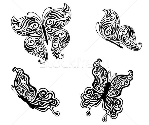 Negro mariposas resumen primavera arte silueta Foto stock © anbuch