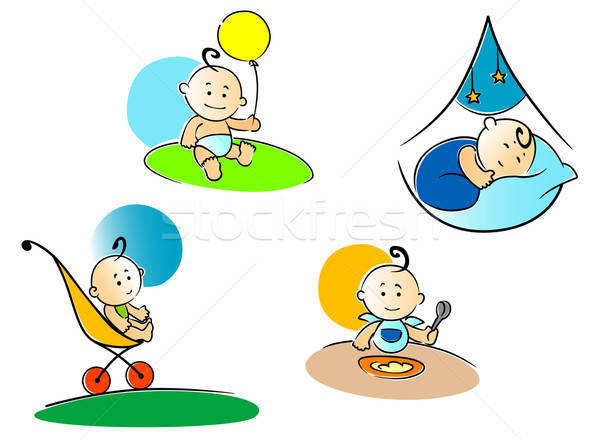 Funny childs playing, sleeping and eating Stock photo © anbuch