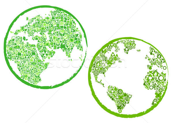Green globes with eco and environment icons Stock photo © anbuch