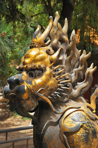 Bronze lion in Forbidden City garden Stock photo © anbuch