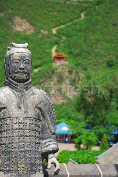 Foto stock: Velho · pedra · guerreiro · chinês · parede