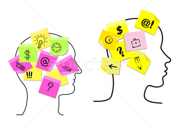 Multitasking man and woman with sticky memos Stock photo © anbuch