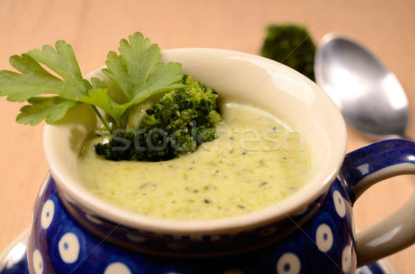 Broccoli room soep blad peterselie houten Stockfoto © andreasberheide