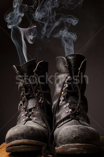 Vieux bottes fumée utilisé travail sombre [[stock_photo]] © andreasberheide