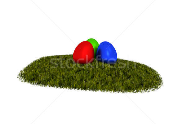 Stock fotó: Három · húsvéti · tojások · fű · színes · zöld · fű · izolált