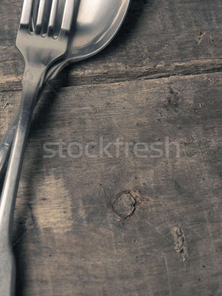 Edad tenedor cuchara rústico mesa de madera restaurante Foto stock © andreasberheide