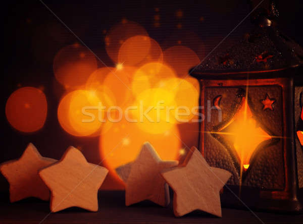 Romântico natal estrela formas vela luzes Foto stock © andreasberheide