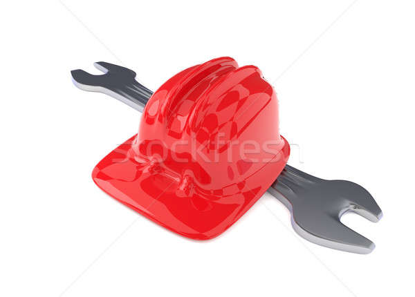 Gelb Bau Helm Schraubenschlüssel rot weiß Stock foto © andreasberheide