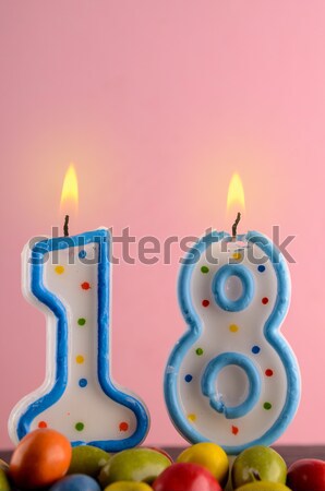 Születésnapi gyertyák tizenhat színes szám gyertyák láng Stock fotó © andreasberheide