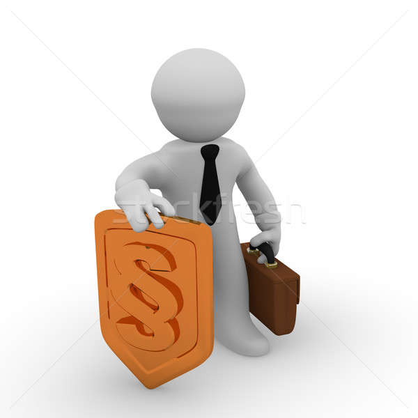 Or paragraphe 3D homme d'affaires bouclier icône [[stock_photo]] © andreasberheide