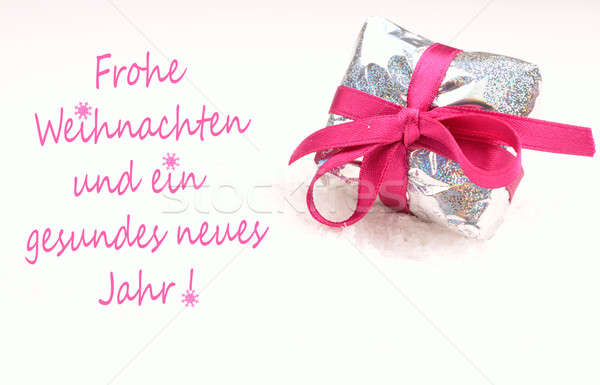 Vidám karácsony ajándék ezüst rózsaszín íj Stock fotó © andreasberheide