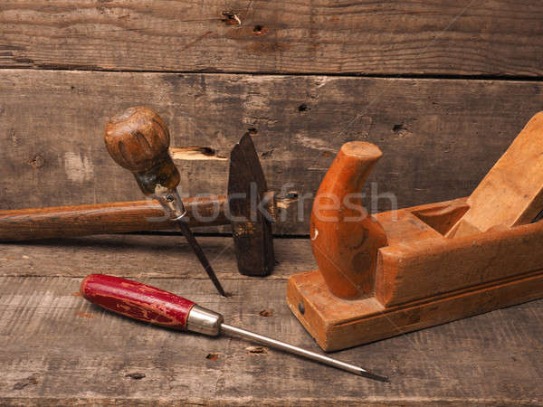 [[stock_photo]]: Vieux · utilisé · bois · travailleur · outils · rustique