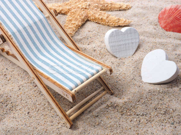 假期 躺椅 海星 藍色 沙 海灘 商業照片 © andreasberheide
