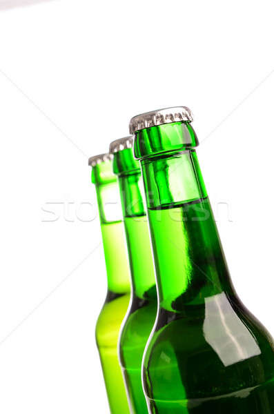 Foto stock: Cerveza · botellas · verde · blanco · agua · metal