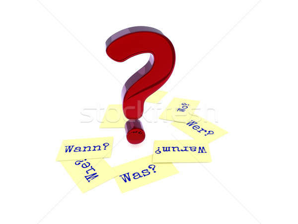 Stock photo: Big red question mark with yellow sticky notes