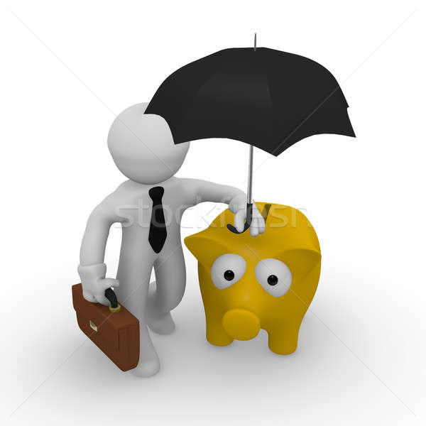 [[stock_photo]]: Argent · homme · d'affaires · tirelire · parapluie · 3D