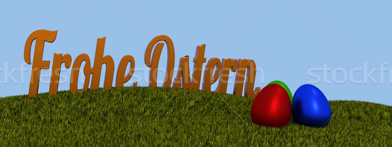 Vrolijk pasen 3D afbeelding groen gras woorden drie Stockfoto © andreasberheide