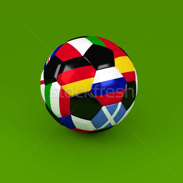 Foto stock: Balón · de · fútbol · banderas · fútbol · competencia · diferente · mundo