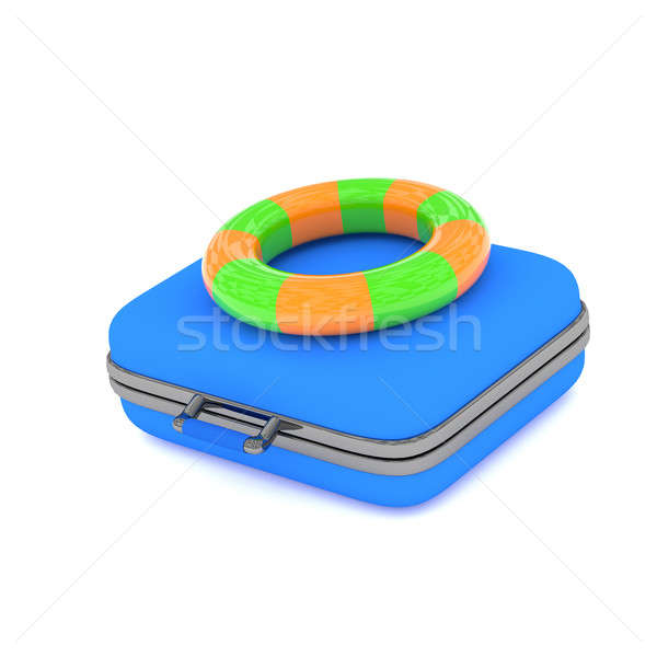 Vacation concept with a blue luggage and floating ring, 3d rende Stock photo © andreasberheide